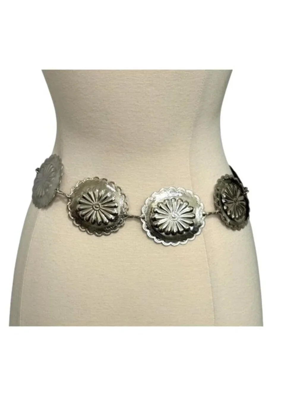 Women's Silver-Toned Concho Chain Belt Adjustable Southwestern Boho Western EUC